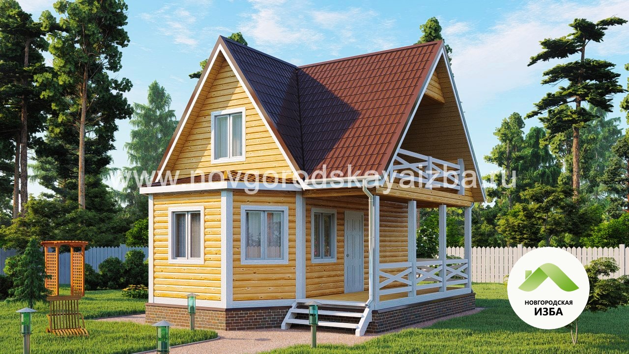 Каркасный дом 6,5x7,5 метров, площадью 64 кв.м с мансардой, ДК-55